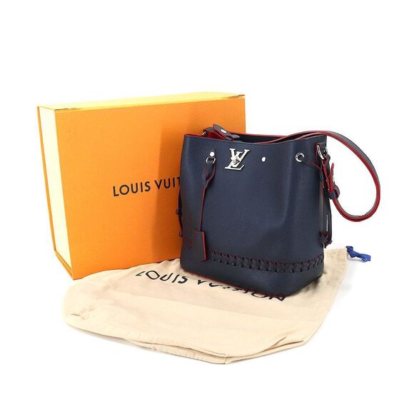 Louis Vuitton LockMe Bucket Shoulder Bag Leather Marine Rouge - Picture 1 of 7